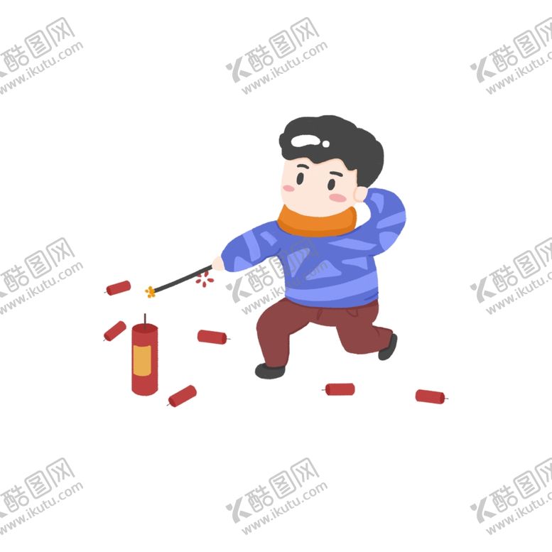 编号：88613305022246022039【酷图网】源文件下载-手绘卡通小男孩新年放烟花设计元