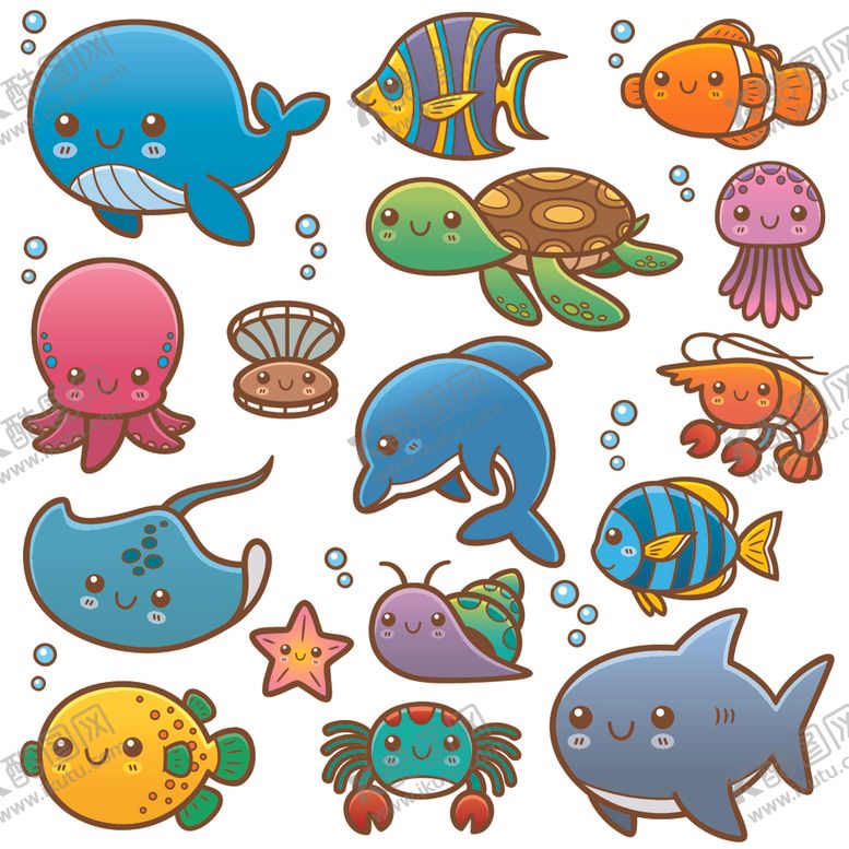 编号：22005509261749404052【酷图网】源文件下载-卡通海洋动物