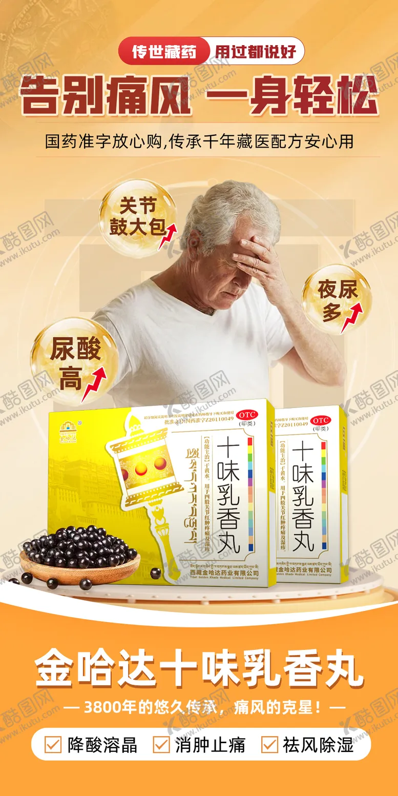 编号：54161211041847569379【酷图网】源文件下载-痛风药品功效造势宣传海报