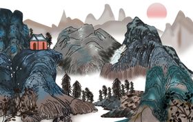 山水水墨水彩国风传统背景素材