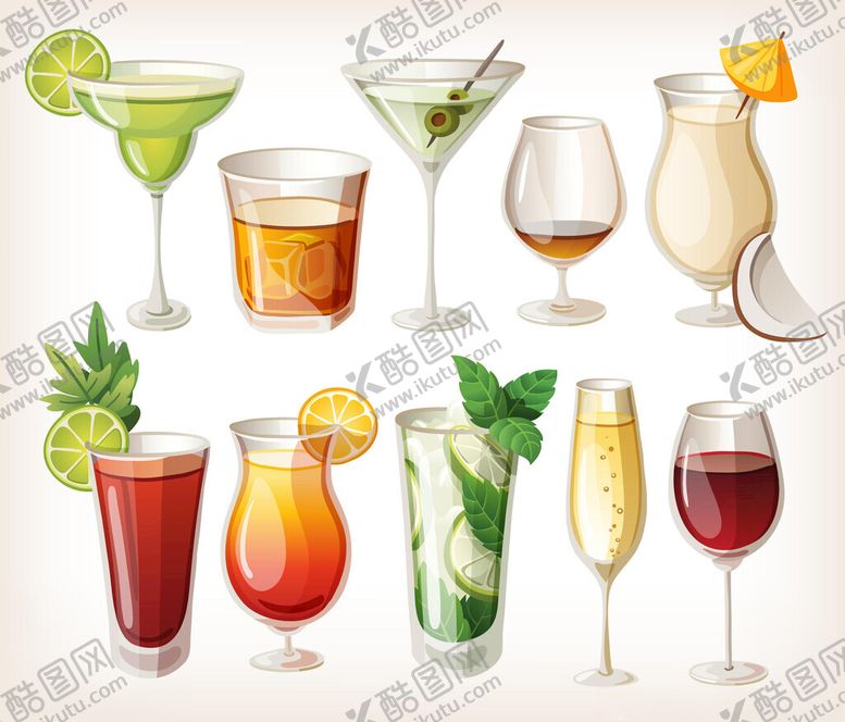 编号：13401011180021473369【酷图网】源文件下载-多彩缤纷的各式鸡尾酒