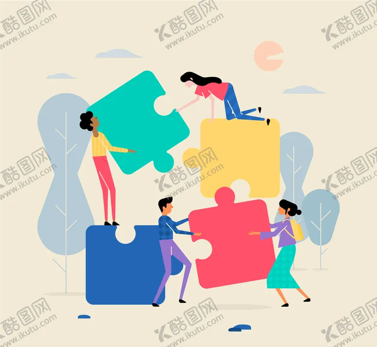 编号：63704509140414014963【酷图网】源文件下载-团队拼图插画积木团结