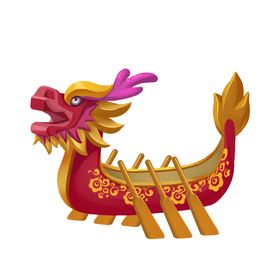 卡通山水端午节粽子划船龙舟