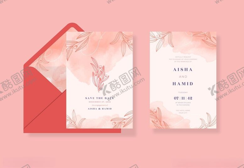 编号：91355011192257402516【酷图网】源文件下载-浪漫花卉婚礼请柬设计