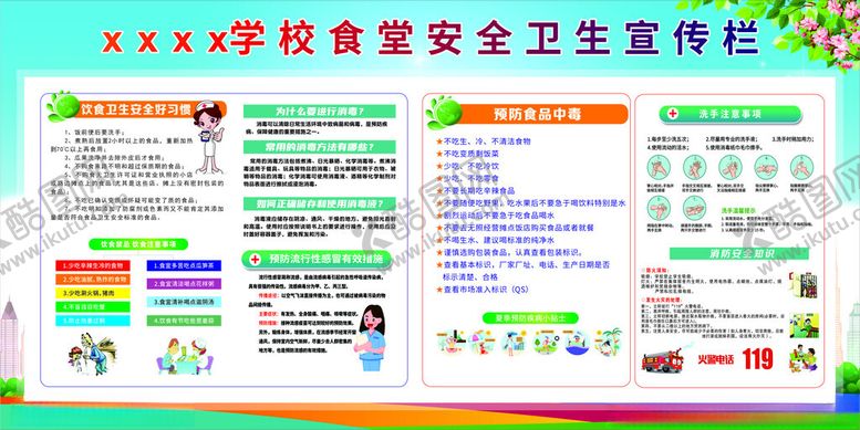 编号：67554503081703407055【酷图网】源文件下载-学校食堂安全卫生宣传栏