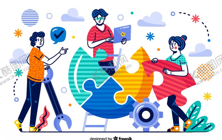 编号：38130209300217212931【酷图网】源文件下载-创意完成拼图的团队人物
