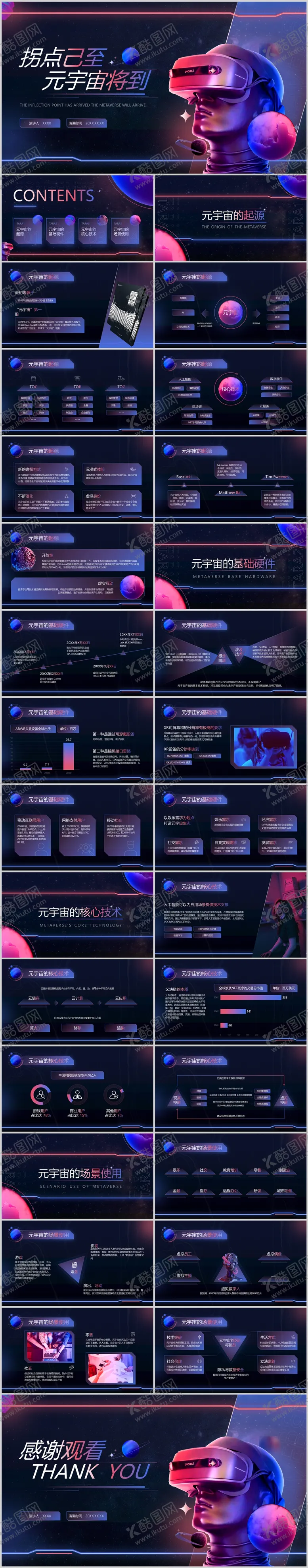 编号：94519002250457308466【酷图网】源文件下载-红蓝色科技风格元宇宙介绍ppt