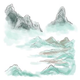 山水墨韵墨壁画中式墨铁塔