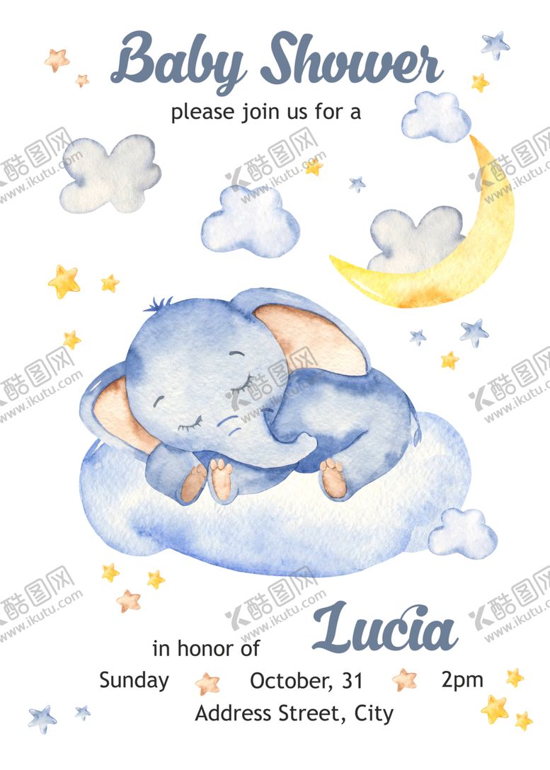 编号：28534909281509398059【酷图网】源文件下载-卡通水彩动物小象