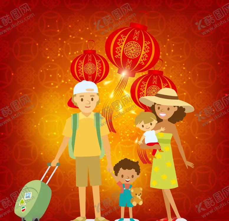 编号：12426206300959415222【酷图网】源文件下载-春节红色喜庆卡通人物插画