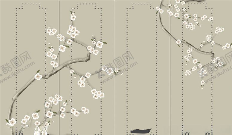 编号：23110605122233576759【酷图网】源文件下载-花鸟画梅花背景墙