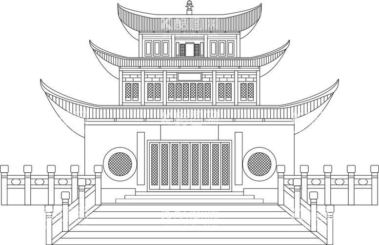 编号：19561012201811288939【酷图网】源文件下载-昆明大观楼城市线稿手绘