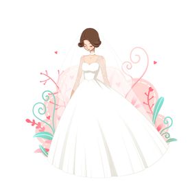 手绘新娘婚纱插画