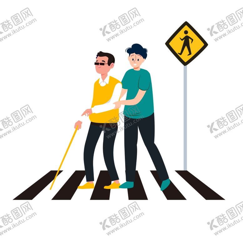 编号：25201507050525368052【酷图网】源文件下载-帮助盲人过马路场景插画